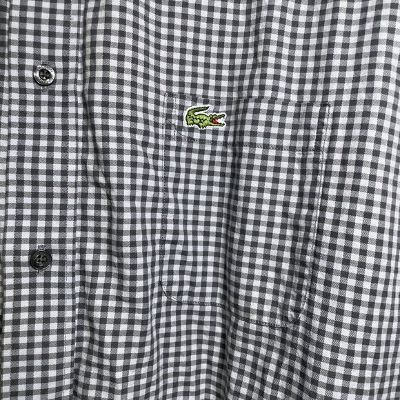 Men's 2XT Lacoste Black & Gray Plaid Long Sleeve Button Down Shirt - Picture 3 of 6